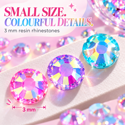 24 Colour Resin Rhinestones Kit 3mm Flatback Gems for Nail Art & DIY Crafts