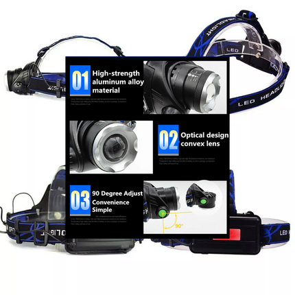 350000LM LED Headlamp Zoom Rechargeable T6 Headlight Flashlight Head Torch