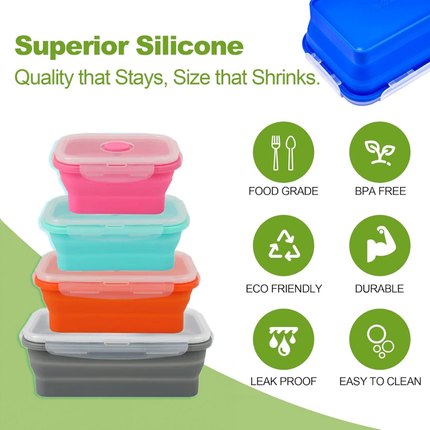 4Pcs Set Silicone Food Storage Containers Collapsible Flat Box Camping Lunch Box