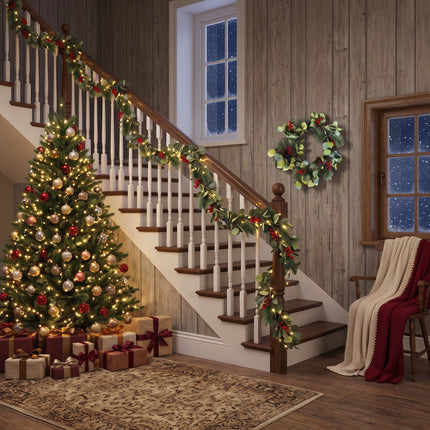 180cm Christmas Eucalyptus & Berry Garland with Pine Needles Festive Greenery Decor
