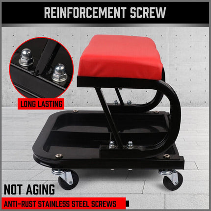Padded Rolling Creeper Garage Mechanics Roller Seat Stool Chair with Tool Tray