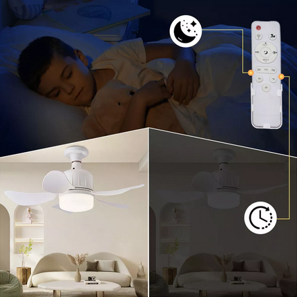 White Ceiling Fan E27 Socket Fan with Dimmable LED Light Remote ControllCR