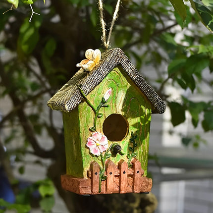 Handmade Artistic Resin Birdhouse Weather-Resistant Garden Hanging Ornament Blue