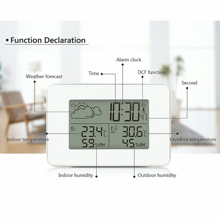 Digital LCD Indoor & Outdoor Weather Station Clock Thermometer Wireless Sensor