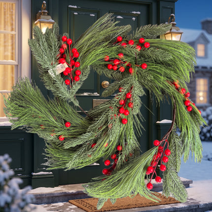 1.8M Christmas Pine & Red Berry Garland Artificial Festive Greenery Decor