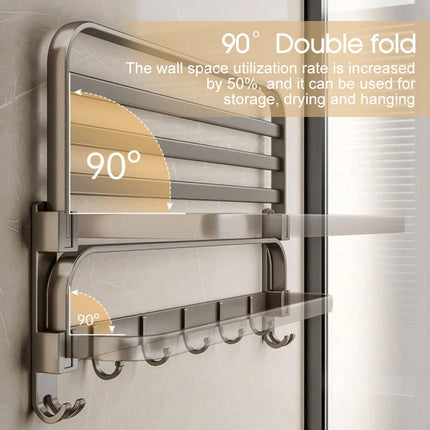 60cm Space Aluminium Wall Mounted Bathroom Foldable Towel Rail Rack Holder Grey