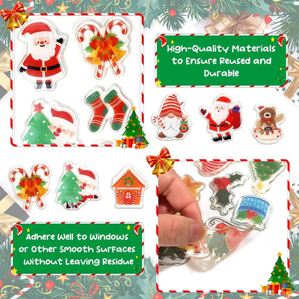 12 Pack Reusable Christmas Gel Window Clings Jelly Stickers Santa Xmas Decorations