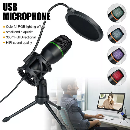 USB Microphone RGB condensador for Podcast Recording Studio Streaming Laptop PC