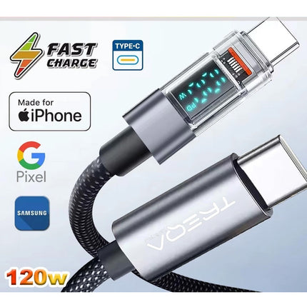 Braided 120w Fast Charging Cable USB C Type C Charger Iphone 15 16 Samsung