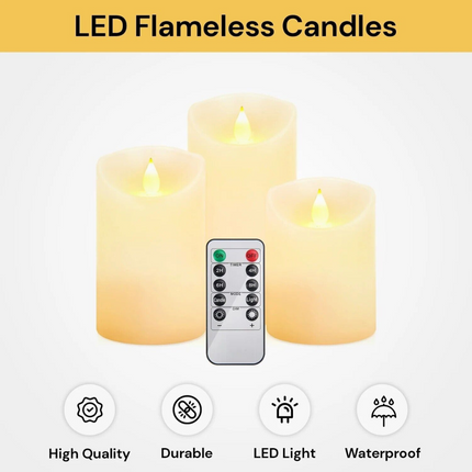 3Pcs Flameless LED Candles Battery Operated Flickering Flame Remote & Timer Gift