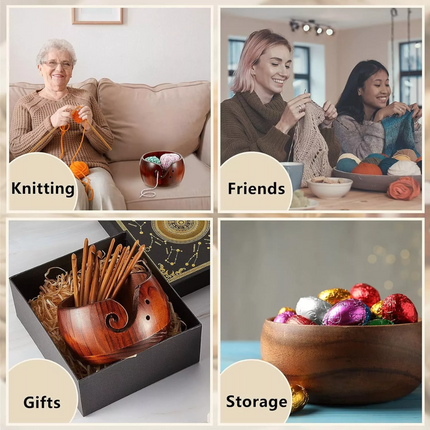 Wooden Yarn Bowl Hand Made Wool Storage For Knitting Crochet Yarn Holder
