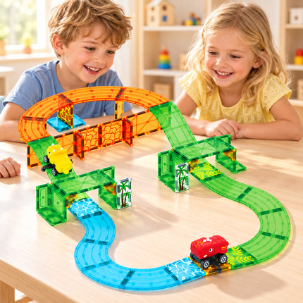 60 Pcs Kids Magnetic Tiles Building Blocks Dinosaur Vehicles Toy Christmas Gift