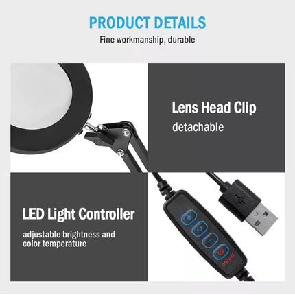 Foldable Desk Light Table Lamp with 10X Magnifying LED Reading Light