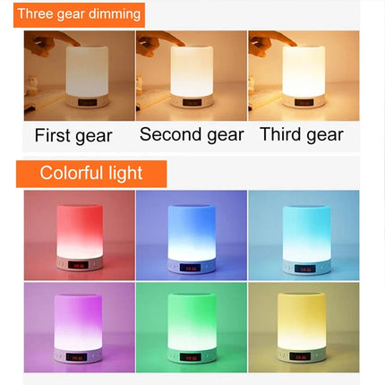 Touch Bedside LED Night Light Table Lamp Alarm Clock Bluetooth Music Speaker USB