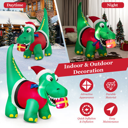 1.83M Christmas Inflatable Dinosaur Blow up Xmas Outdoor Decoration LED Lights