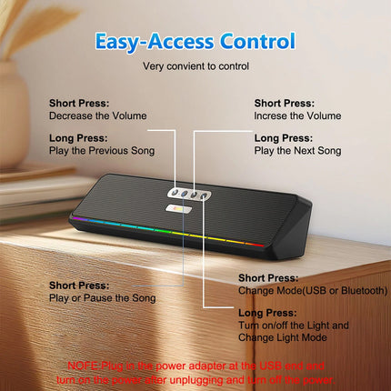 Wired USB Powered/Bluetooth 5.3 Computer Stereo Laptop Speakers for Desktop PC