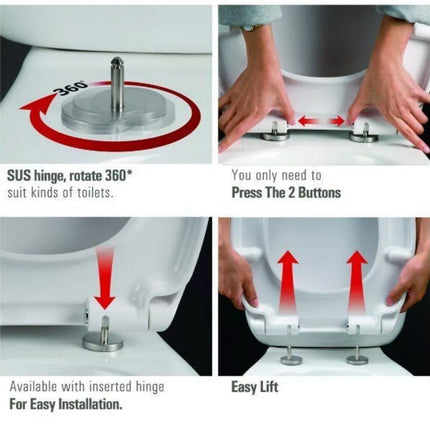 Square Toilet Seat Soft Close Quick Release Easy Clean Toilet Seat Replacement