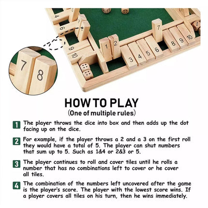 Shut the Box Game Wooden Board Number Drinking Dice Toy Family Traditional