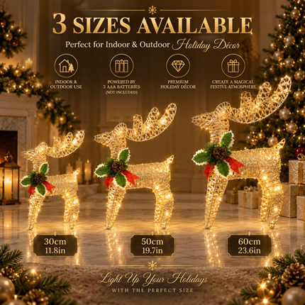 LED Reindeer Christmas Decoration Xmas Deer Ornaments Indoor Outdoor 30/50/60cm