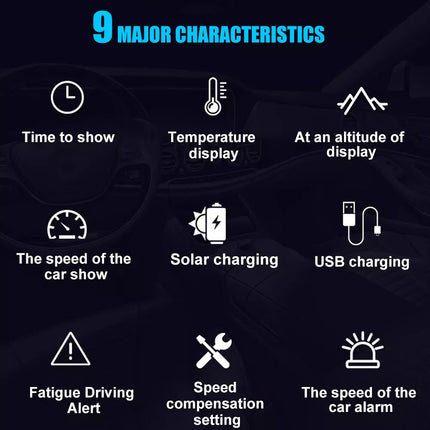 Wireless Solar GPS Speedometer Powered Car HUD Head-Up Display Digital Universal