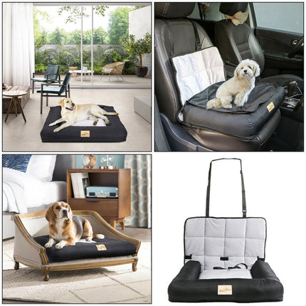 Thick Padded Comfy Dog Car Bed Pet Cat Booster Seat Travel with Security Leash