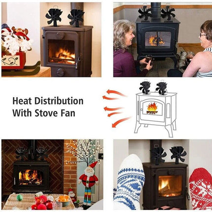 6 Blades Fireplace Stove Fan Heat Cocoon Self-Powered Wood Top Burner Eco Heater