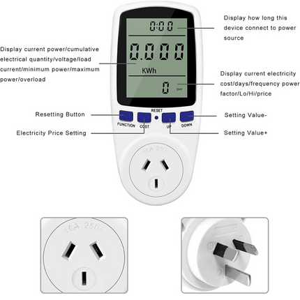 Plug 240V Watt Meter Power Energy Monitor Equipment Electricity Usage Socket