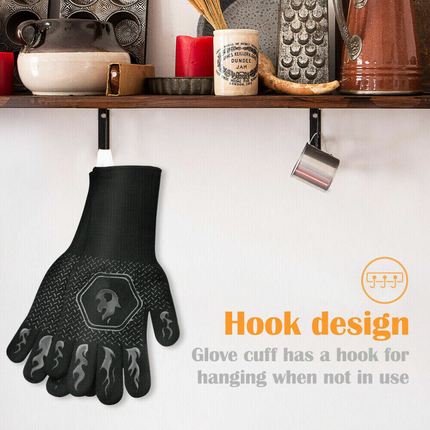 2x Heat Proof Resistant Oven BBQ Gloves 35cm Kitchen Cooking Silicone Mitt Black