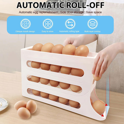 Egg Dispenser Removable Egg Storage Box Automatic Scrolling Egg Rack 4-Tier Beige PP