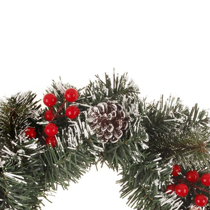 30cm Snow Flocked Christmas Wreath w Red Berries Pine Cones Santa Bowknot Décor