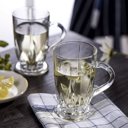 Set of 6 Crystal Glass Mugs w Handle Tea Coffee Hot Cold Drink Beverage 285ml