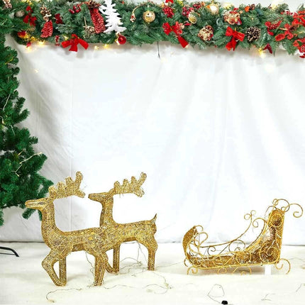 Set of 3 Christmas Decoration Reindeer and Sleigh LED Lighted Yard Garden Xmas