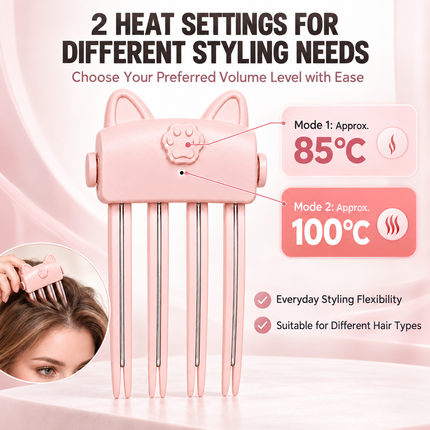Pink Cat Ear Heated Hair Root Volumizing Clip 2 Heat Type-C Rechargeable Styler
