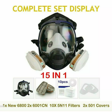 15 IN 1 Gas Mask Full Face Respirator Paint Spray Chemical Facepiece Safety 6800