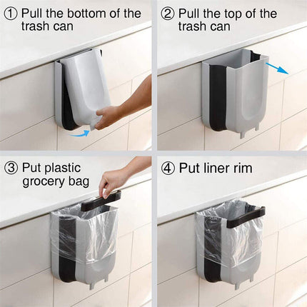 9L Foldable Hanging Trash Can Kitchen Cabinet Door Waste Bin Cupboard Basket Brown