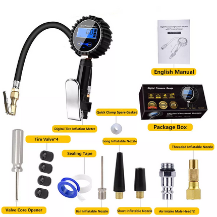 LED Digital Tyre Inflator Car Air Pressure Tire Gauge PSI Hose A Car Motorcycle