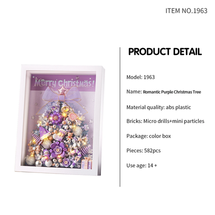 LOZ Purple Christmas Tree LED Wooden Frame Mini Bricks Building Toy Gift 584pcs