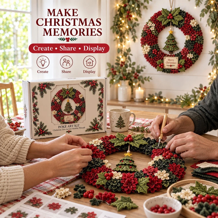 Christmas Wreath Making Kit 30cm DIY Tree Fabric Poke Art Front Door Decor