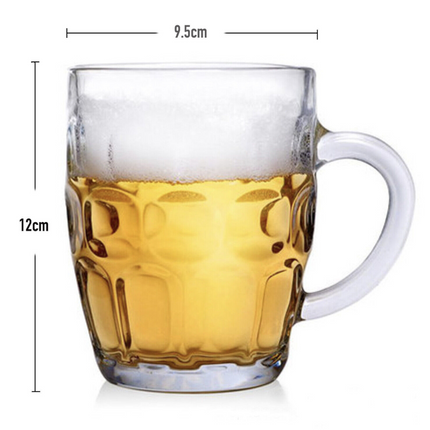 6x Dimple Beer Mug Thick Glass Handle Drinking Party Beverage Wine Cup 560ml