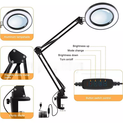 10X Magnifying Glass with 72 LED Light Magnifier Crafts Reading Desk Stand Lamp
