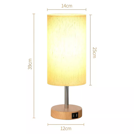 Decor Small Bedside Table Lamp Nightstand Light with Round Flaxen Fabric Shade