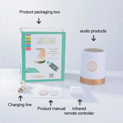 Smart Portable Quran Speaker With Table / Hanging Touch Lamp 7-Color LED Light