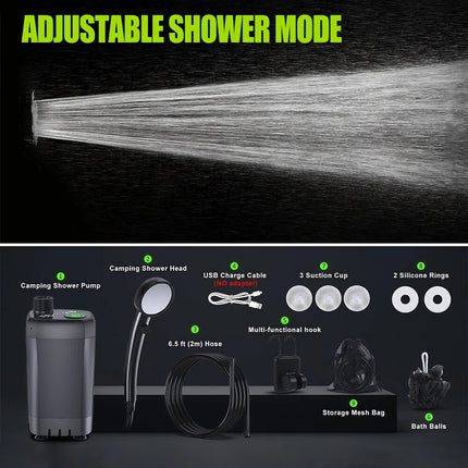 Portable Camping Shower, 6000mAh Rechargeable Electric Shower Pump W/LED Display Grey