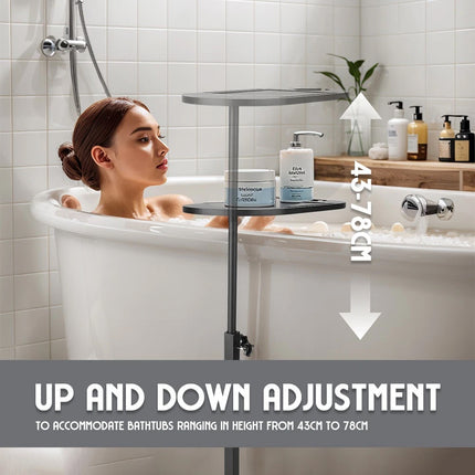 Bamboo Bathtub Tray Caddy Shelf Table Adjustable Height Bath Side Table Stands
