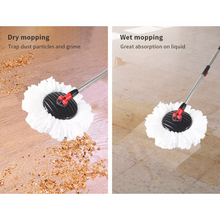 Spinning Mop Stainless Steel Bucket Easy Clean 2 Free Spin Mop Heads Wheel