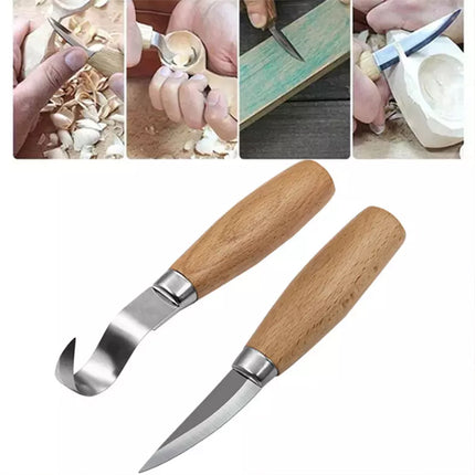 2pcs Wood Carving Knives Set for Spoon Carving Tools Hook Knife Professional