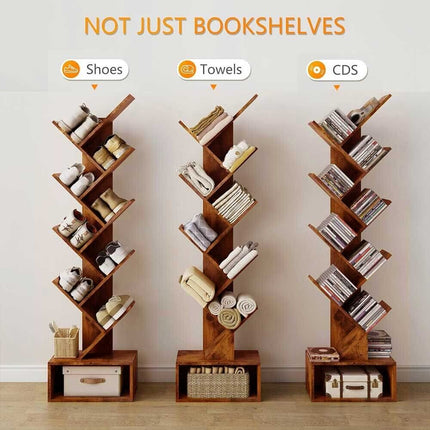 9-Shelf Bookshelf Display CD Shelf Tree Book Storage Rack Bookcase with Drawer