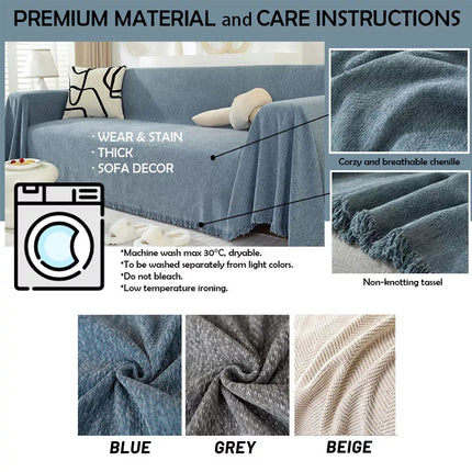 Chenille Retro American Sofa Towel Cover Throw Rug Couch Lounge Cloth Decor  (Blue,180*230cm)