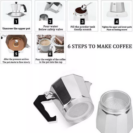 600ML Coffee Maker Moka Percolator Stove Top Espresso Latte Aluminium Pot