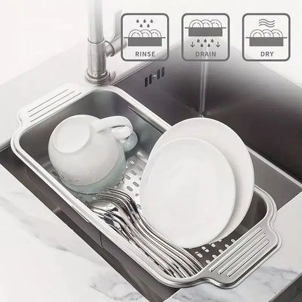 304Stainless Steel Adjustable Sink Drain Basket Retractable Kitchen Storage Rack